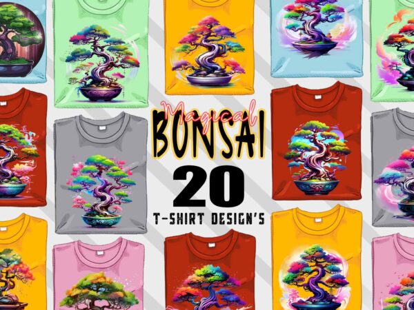 Retro blooming bonsai tree t-shirt design bundle with 20 designs – download instantly