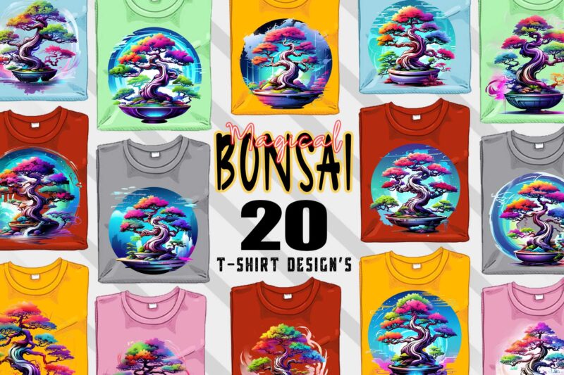 Bonsai Tree t-shirt design bundle with 20 designs – download instantly Retro Vintage T-shirt