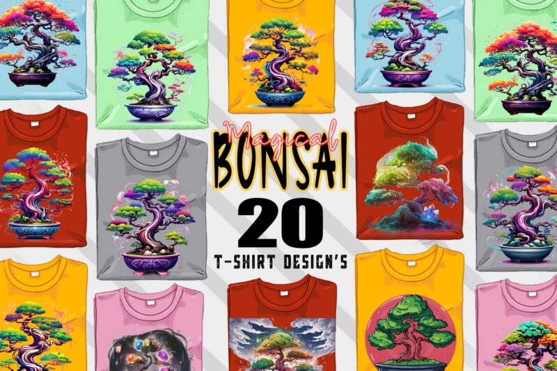 Retro Blooming Bonsai Tree t-shirt design bundle with 20 designs – download instantly Retro Vintage T-shirt