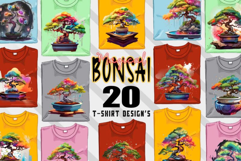 Vintage Bonsai Tree t-shirt design bundle with 20 designs – download instantly Retro Vintage Illustration