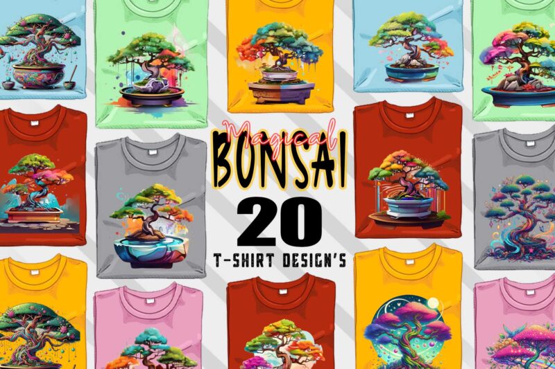 Magical Blooming Tree t-shirt design bundle with 20 designs – download instantly Retro Vintage Tee