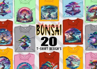 Bonsai Tree t-shirt design bundle with 20 png & jpeg designs – download instantly Retro Vintage T-shirt