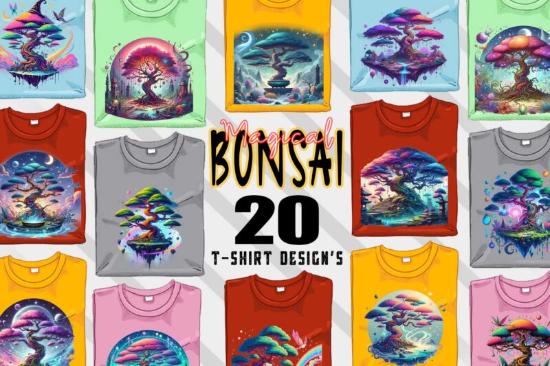 Bonsai Tree t-shirt design bundle with 20 png & jpeg designs – download instantly Retro Vintage T-shirt