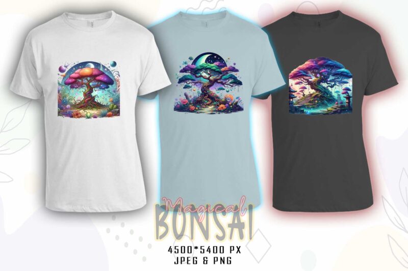 Bonsai Tree t-shirt design bundle with 20 png & jpeg designs – download instantly Retro Vintage T-shirt