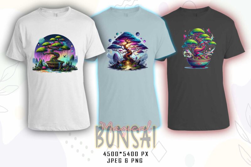 Bonsai Tree t-shirt design bundle with 10 designs – download instantly Retro Vintage T-shirt