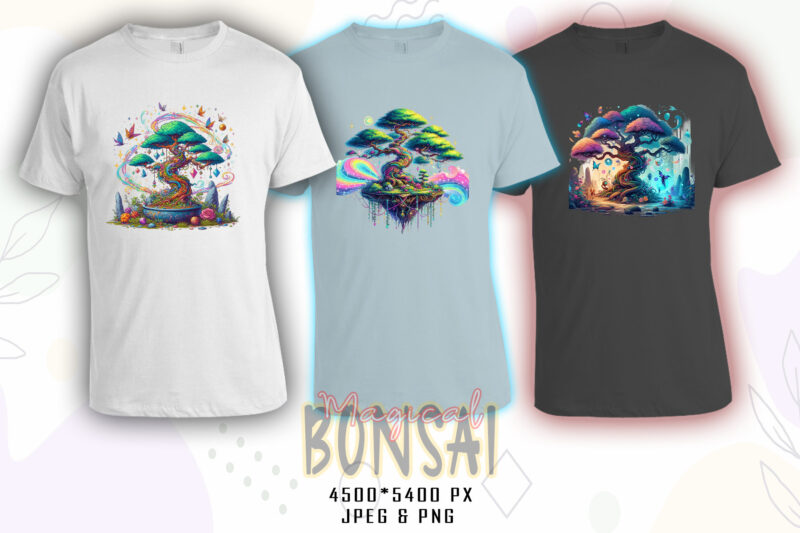 Bonsai Tree t-shirt design bundle with 20 designs – download instantly Retro Vintage T-shirt Illustration