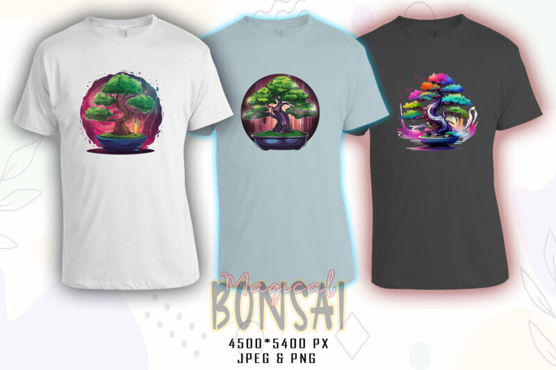 Retro Blooming Bonsai Tree t-shirt design bundle with 20 designs – download instantly