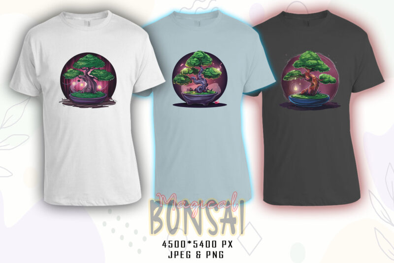 Retro Blooming Bonsai Tree t-shirt design bundle with 20 designs – download instantly