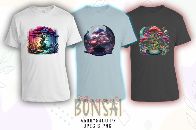 Bonsai Tree t-shirt design bundle with 20 designs – download instantly Retro Vintage T-shirt Illustration