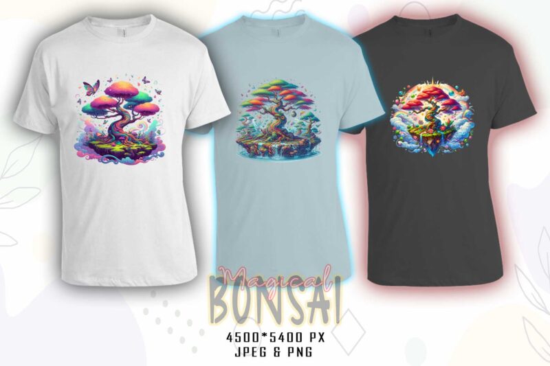 Bonsai Tree t-shirt design bundle with 20 png & jpeg designs – download instantly Retro Vintage T-shirt