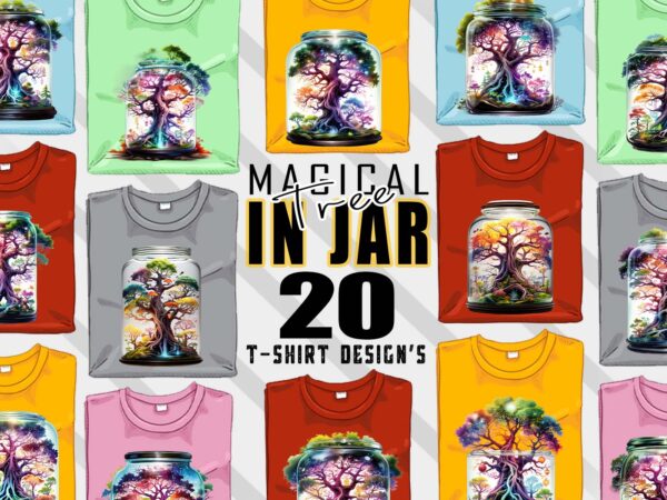 Magical tree in a jar t-shirt design bundle with 20 designs – download instantly retro vintage tee