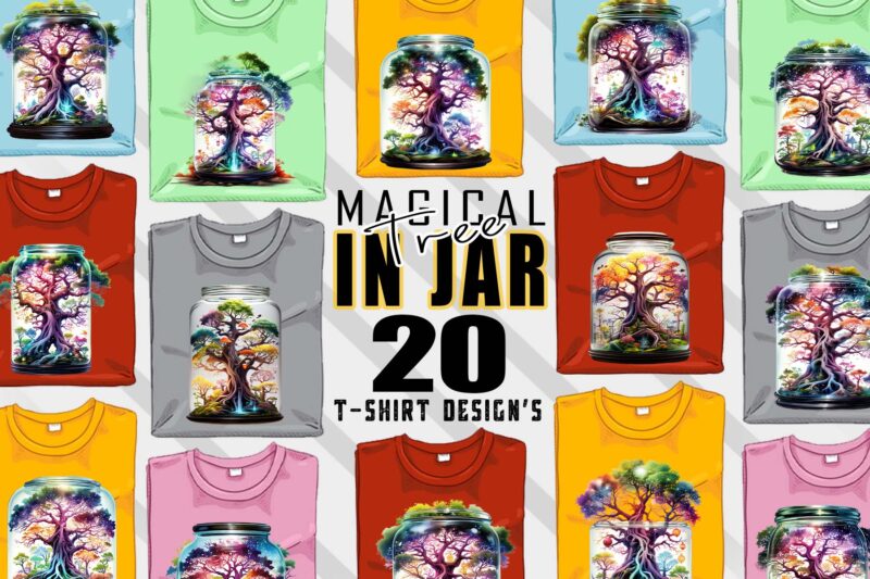 Magical Tree in a Jar t-shirt design bundle with 20 designs – download instantly Retro Vintage Tee