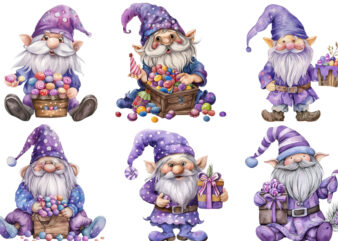 puple gnome with candy box clipart