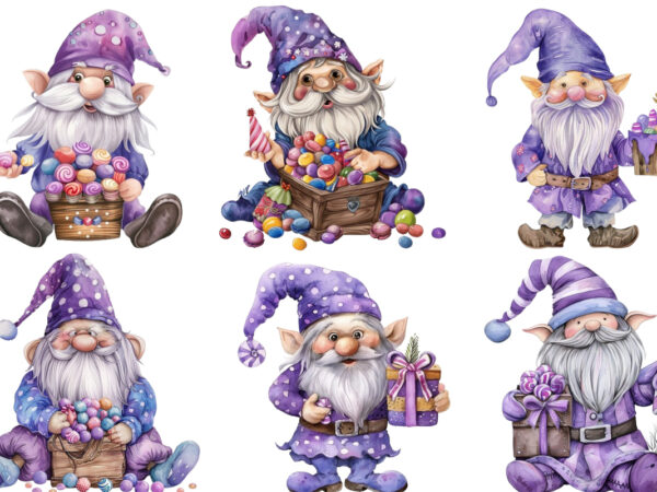 Puple gnome with candy box clipart t shirt illustration