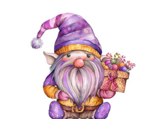 puple gnome with candy box clipart t shirt illustration