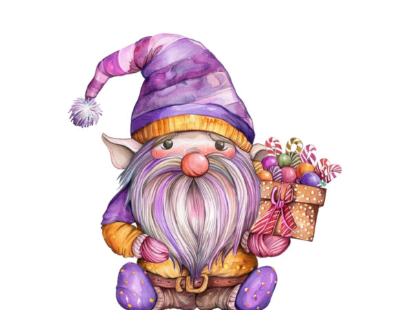 Puple gnome with candy box clipart t shirt illustration