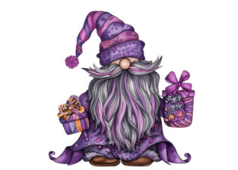 puple gnome with candy box clipart t shirt illustration