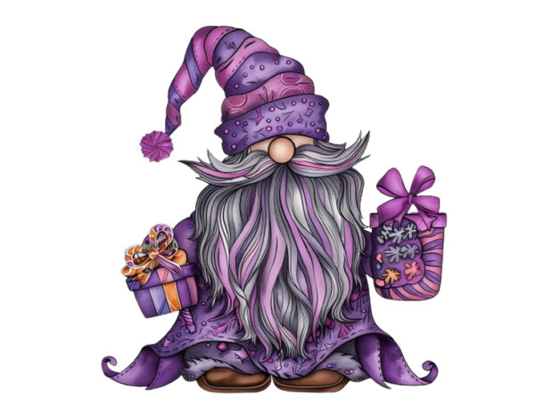 Puple gnome with candy box clipart t shirt illustration