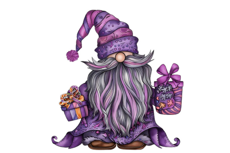 puple gnome with candy box clipart