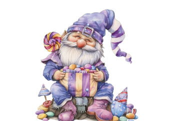 puple gnome with candy box clipart t shirt illustration