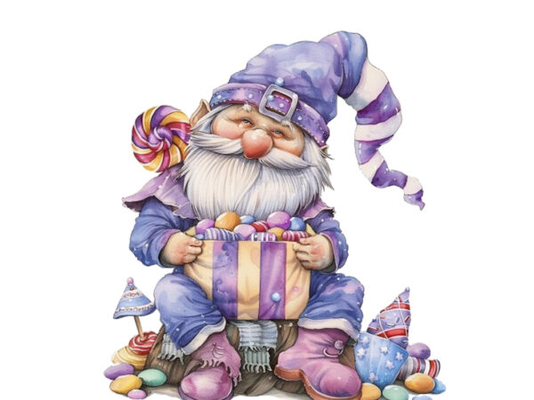 Puple gnome with candy box clipart t shirt illustration