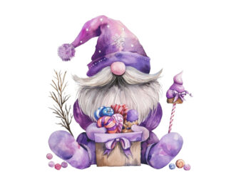 puple gnome with candy box clipart t shirt illustration