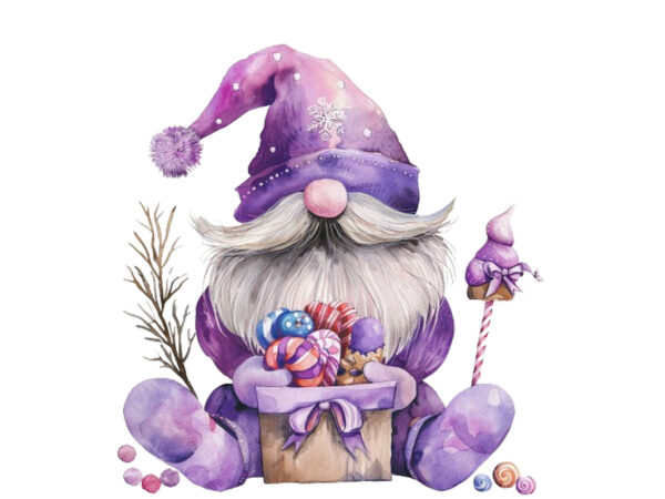 Puple gnome with candy box clipart t shirt illustration