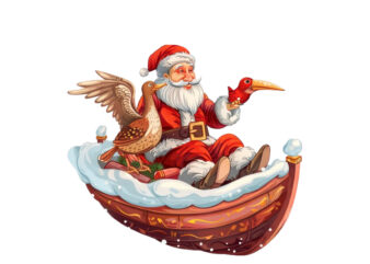 santa claus ride in cartoon bird without snow