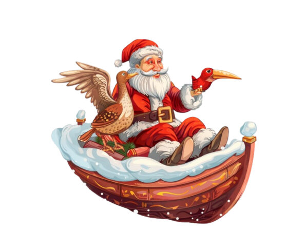 Santa claus ride in cartoon bird without snow t shirt template vector