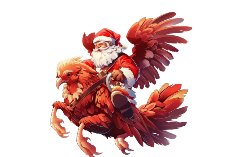 santa claus ride in cartoon bird without snow