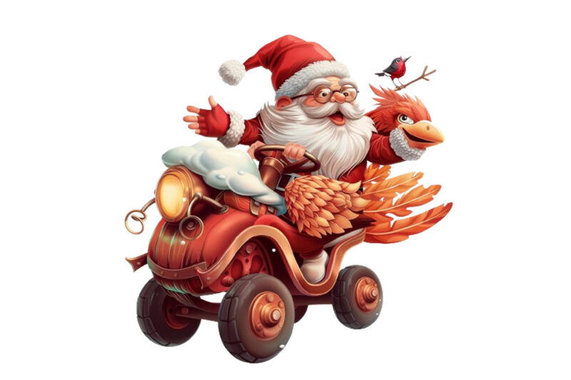 santa claus ride in cartoon bird without snow