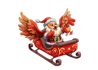 santa claus ride in cartoon bird without snow