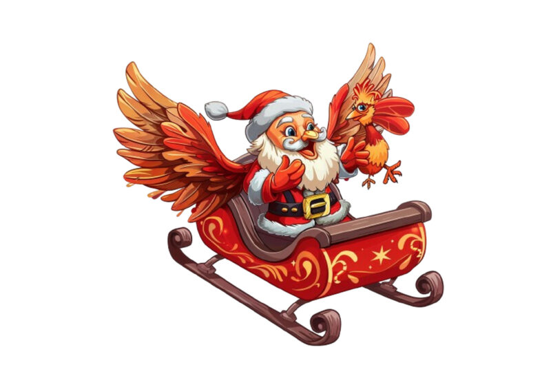 santa claus ride in cartoon bird without snow