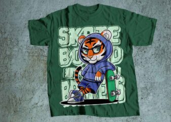 skateboarder extreme fun kids t shirt designs new 2025 cool tiger mascot