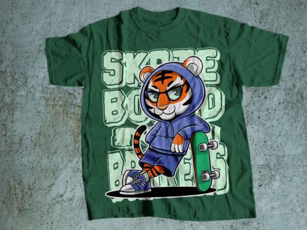 Skateboarder extreme fun kids t shirt designs new 2025 cool tiger mascot