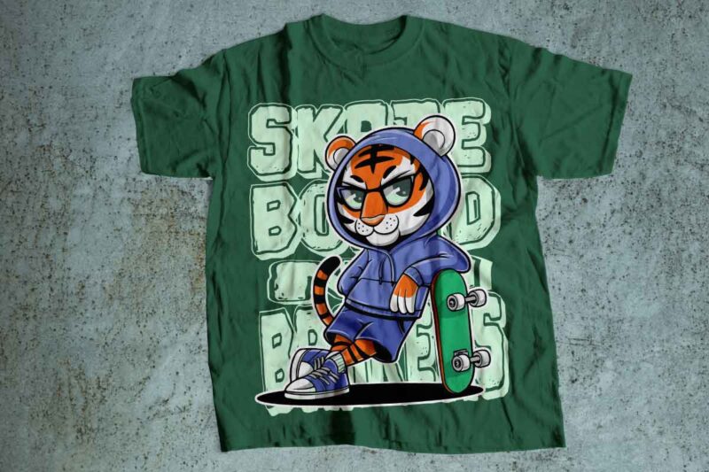 skateboarder extreme fun kids t shirt designs new 2025 cool tiger mascot