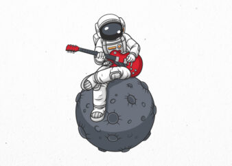 Astronaut playing guitar on the moon t shirt vector