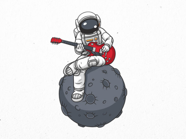 Astronaut playing guitar on the moon t shirt vector