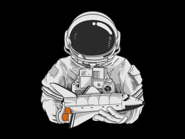 Astronaut with spaceship in hand t shirt vector