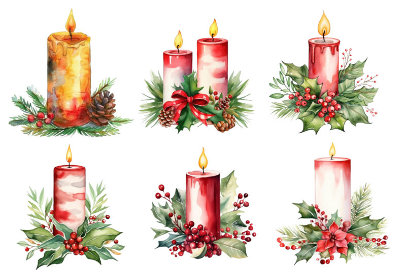 watercolor Christmas Candle