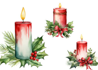 watercolor Christmas Candle t shirt design for sale