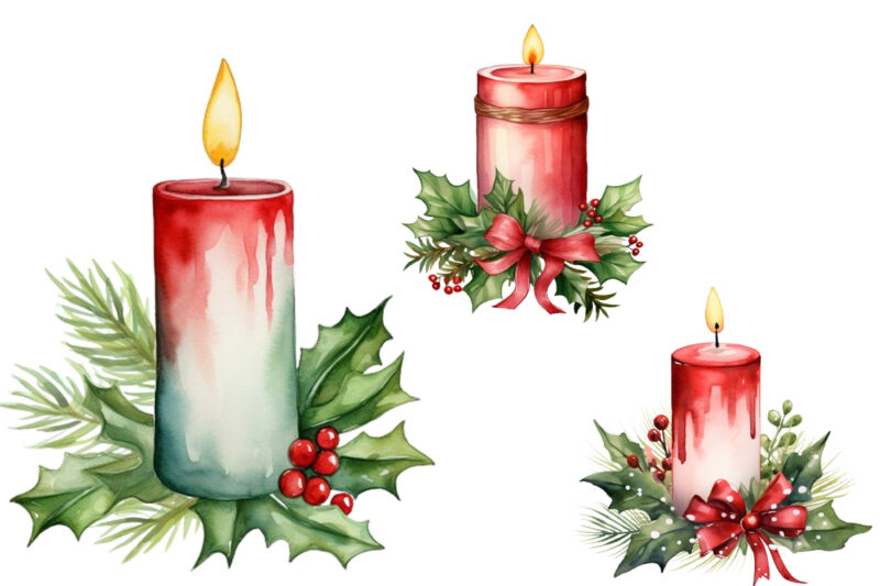 watercolor Christmas Candle