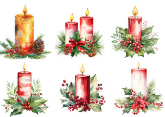 watercolor Christmas Candle t shirt design for sale