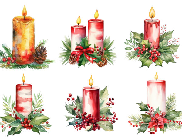 Watercolor christmas candle t shirt design for sale