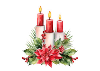 watercolor Christmas Candle t shirt design for sale