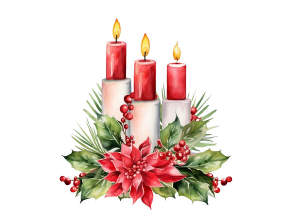 Watercolor christmas candle t shirt design for sale