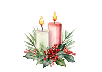 watercolor Christmas Candle t shirt design for sale