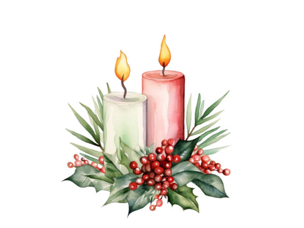 Watercolor christmas candle t shirt design for sale