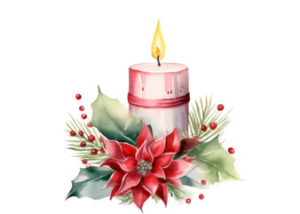 watercolor Christmas Candle t shirt design for sale