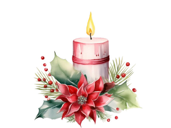 Watercolor christmas candle t shirt design for sale